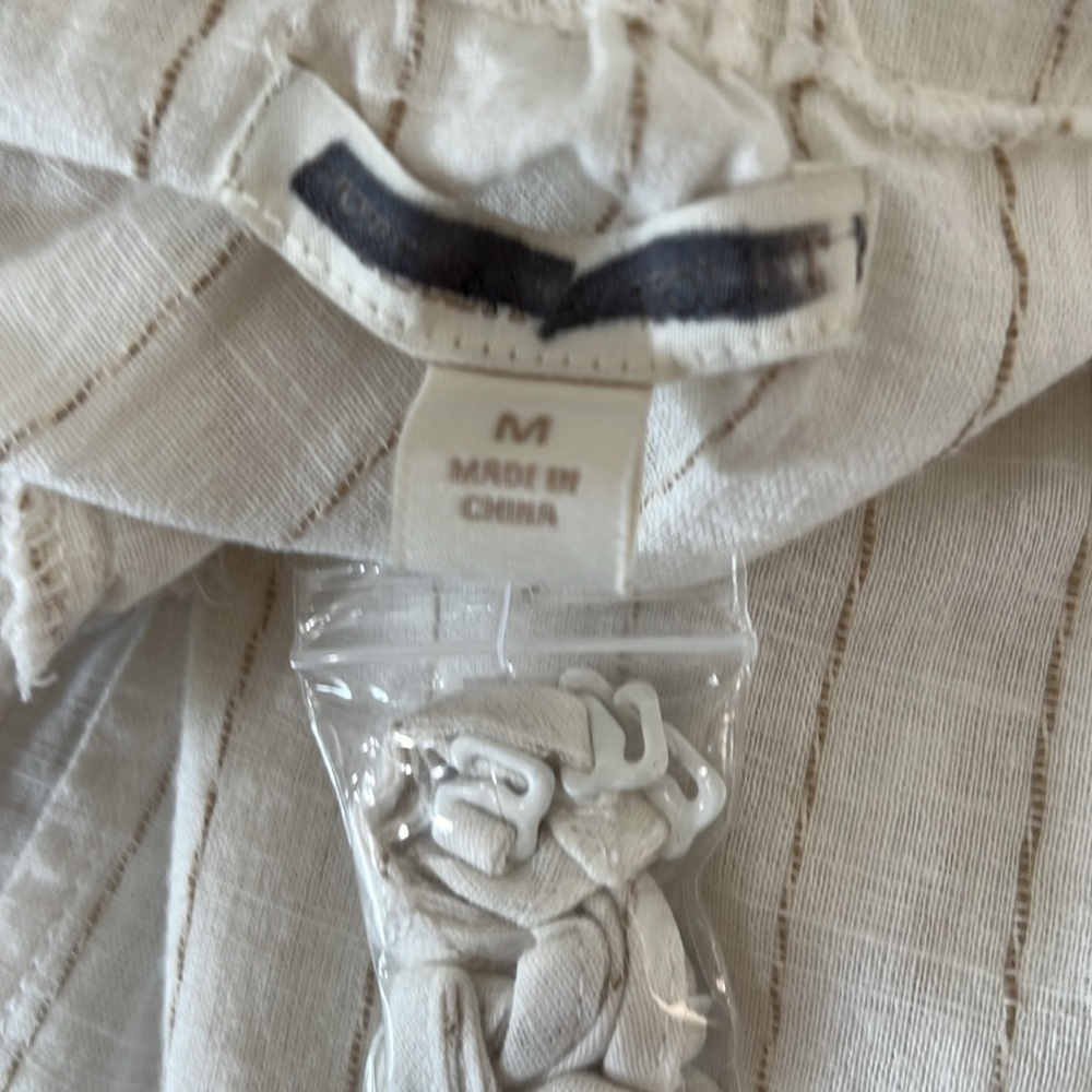 Cottage Core Fairy Ivory Tan Pin Stripe Linen Blend Jumpsuit Removable Straps M - Picture 5 of 7